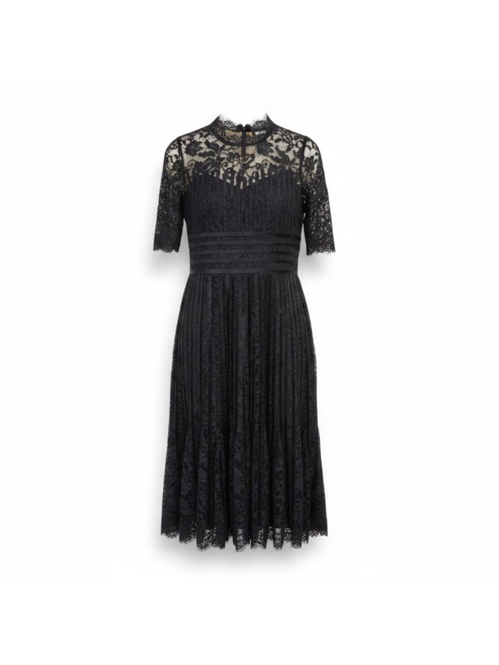 Oscar De La Renta Womens Black Lace Velvet Dress Pleated Italy Eveningwear Sz 14